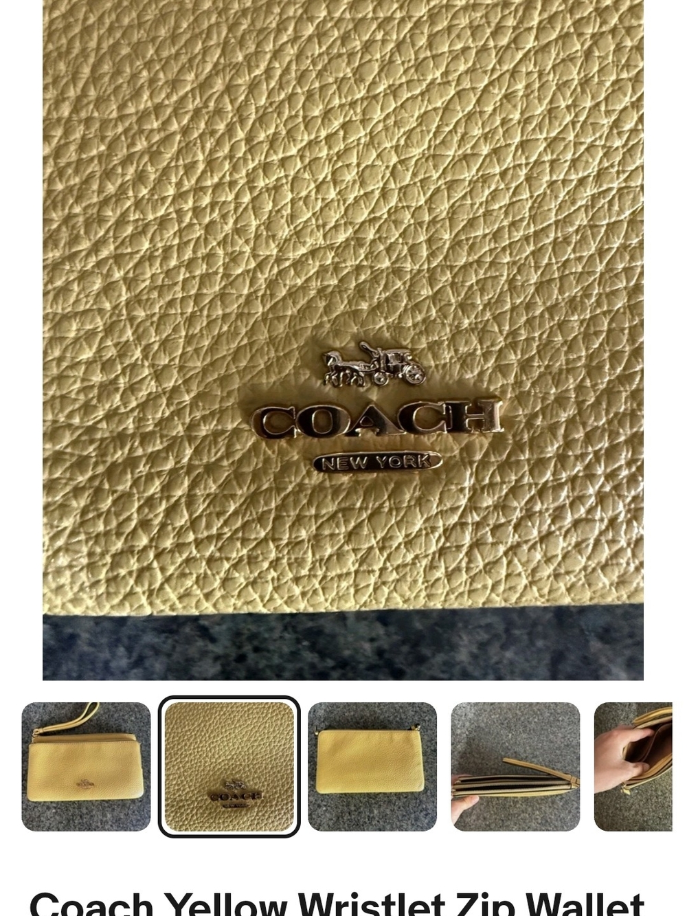 Coach Yellow Pebbled Leather Zip Wallet/Wristlet Accents & Credit Card Slot - Picture 2 of 8
